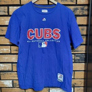 Majestic MLB Chicago Cubs Large Triple Peak T-Shirt Blue‎ Baseball